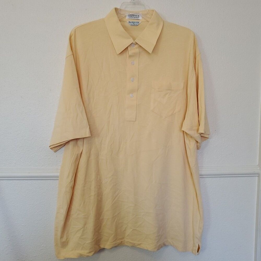 TUTTLE Men's XL Pure Cotton Polo Shirt Light Yellow Short Sleeve Collared
